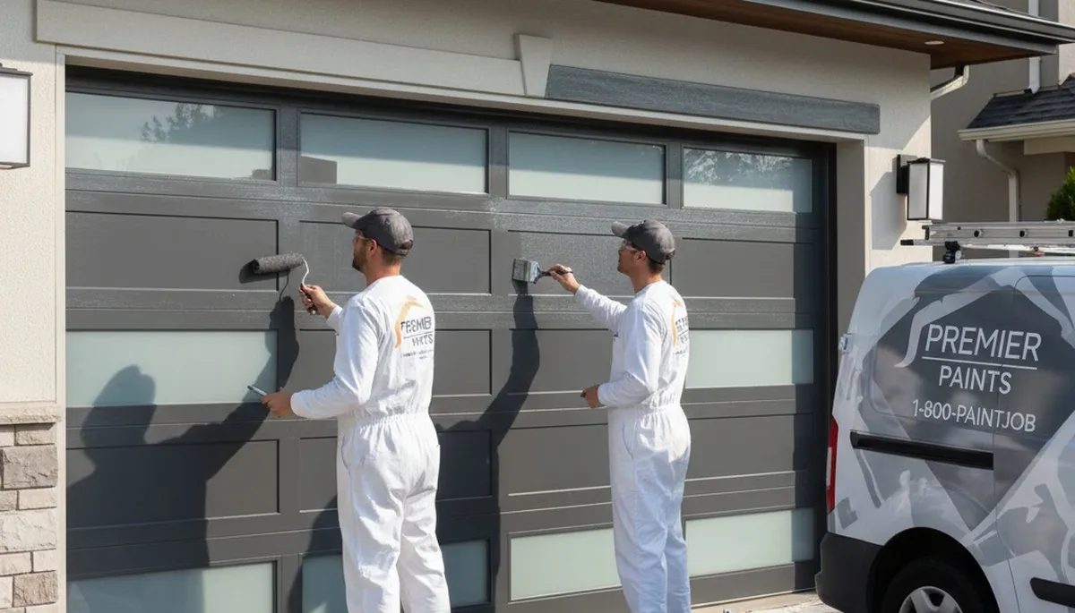 Professional garage door painting in Madison WI by expert house painters enhancing curb appeal