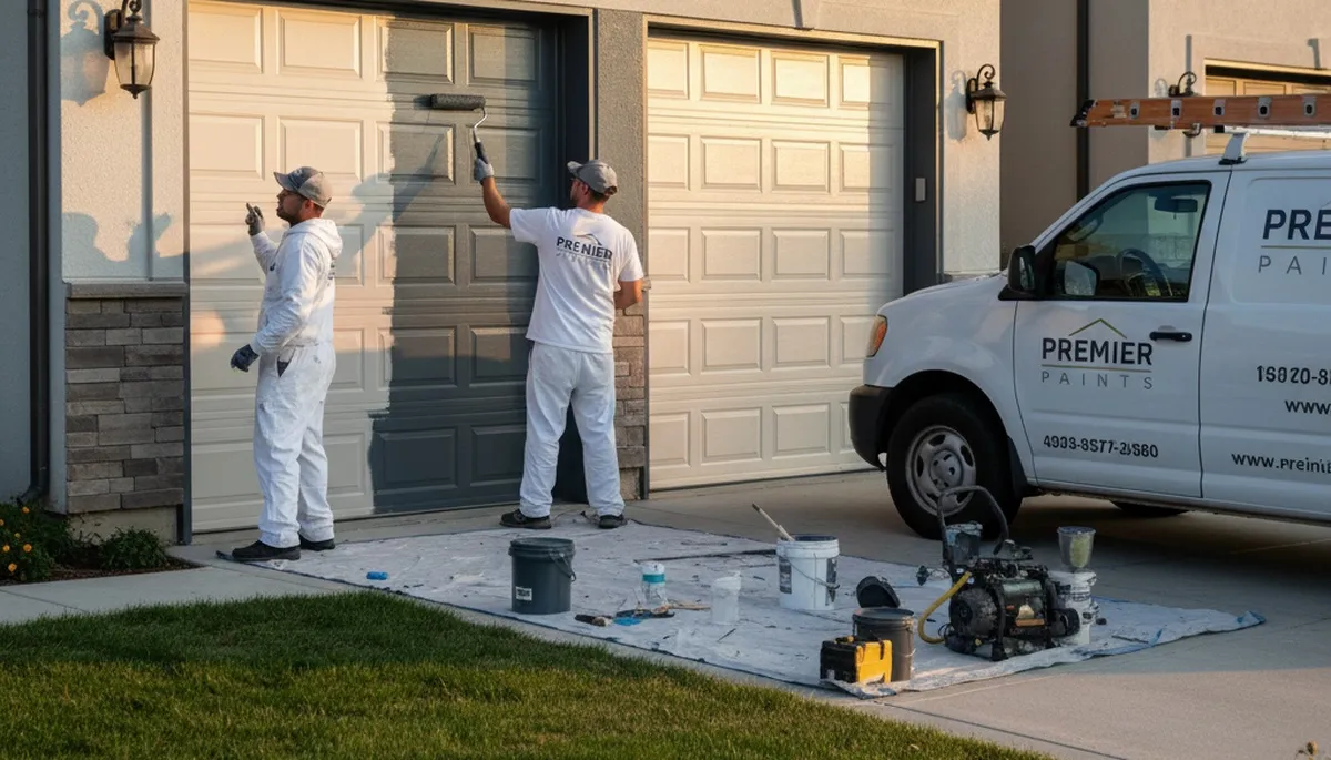 Professional garage door painting in Madison WI by expert house painters enhancing curb appeal