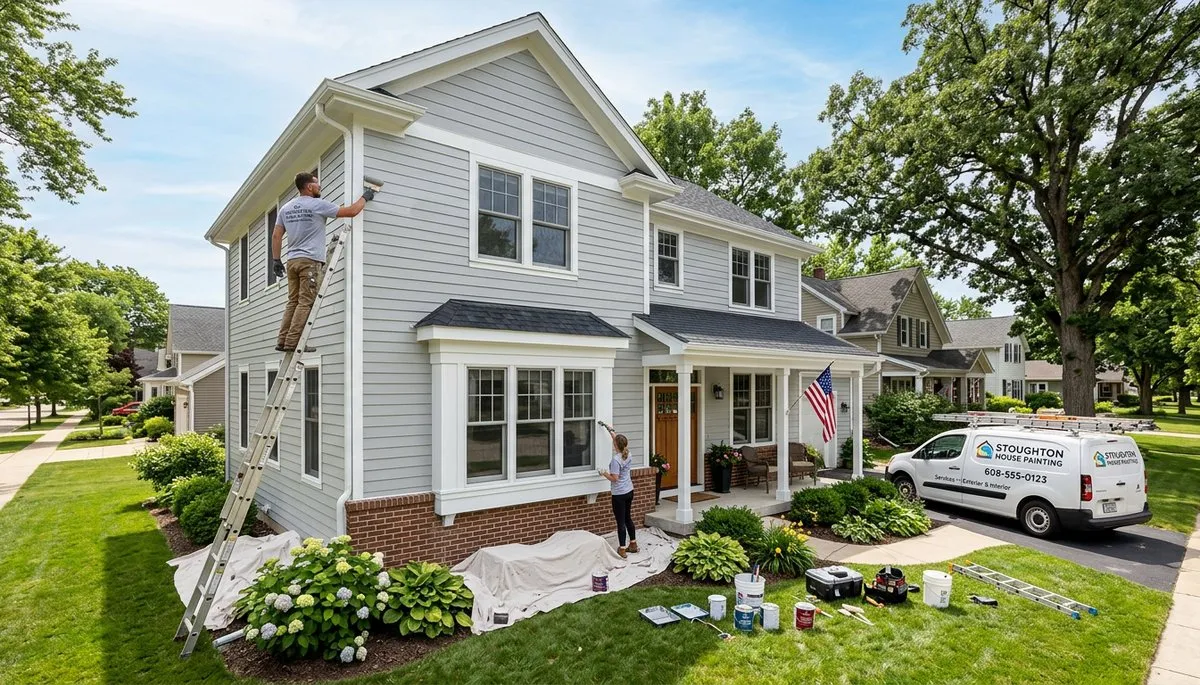 Professional house painters finishing exterior home painting in Madison WI