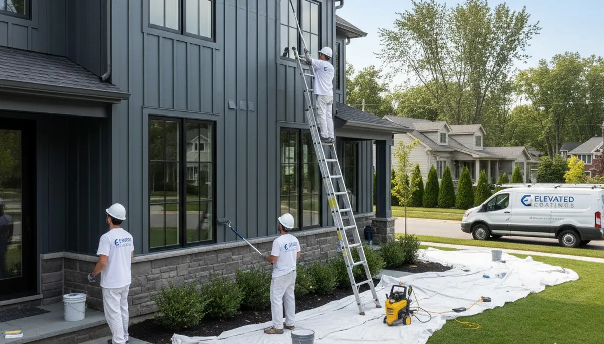Professional siding painting on Madison WI home exterior by expert house painters
