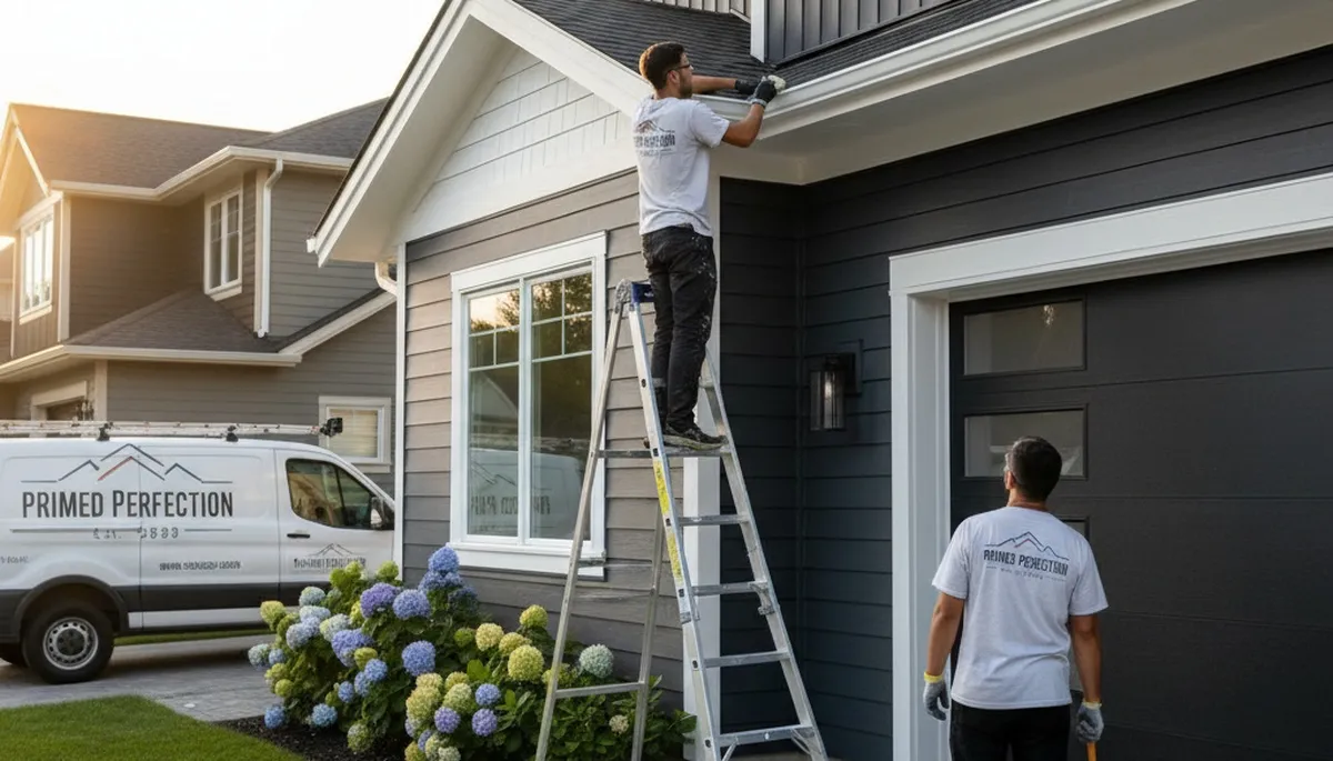 Professional trim and fascia painting on a Madison WI home exterior by local house painters