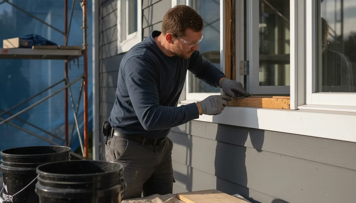 Wood rot repair and exterior painting on Madison WI home by expert restoration painters